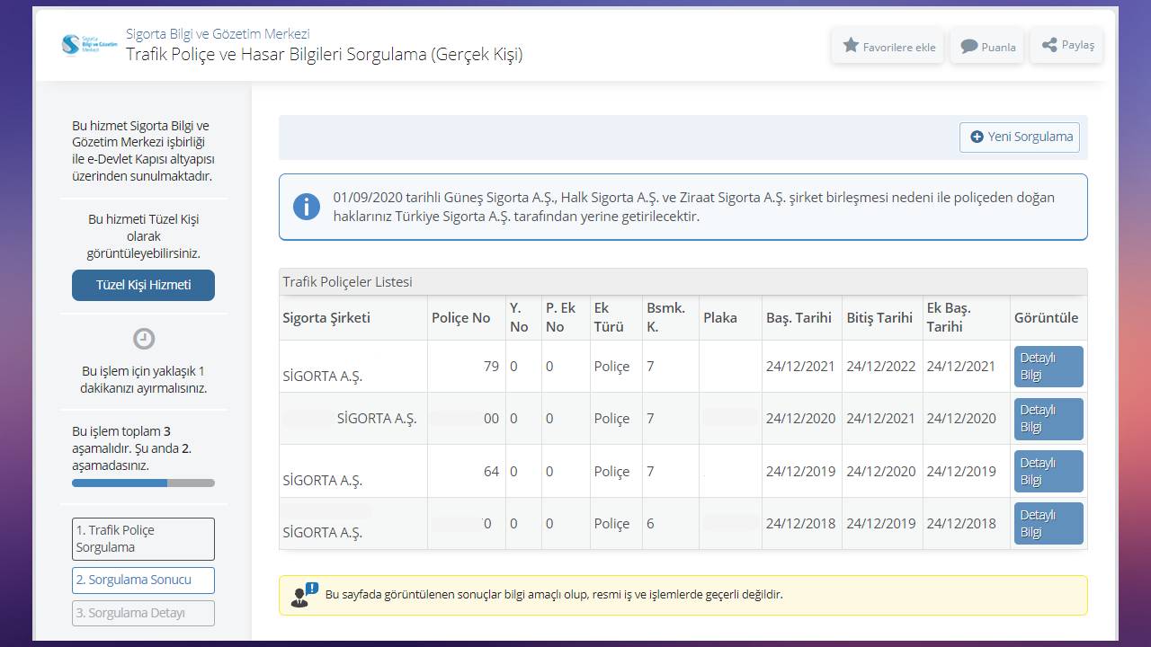 Проверка на оштетувања и полиси за осигурување преку е-Улога и СМС во Турција