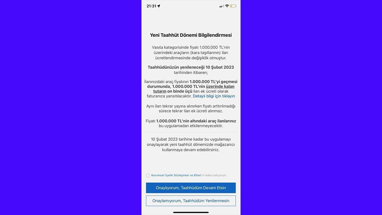 Промени во цените на огласите за возила над 1 милион TL на Sahibinden