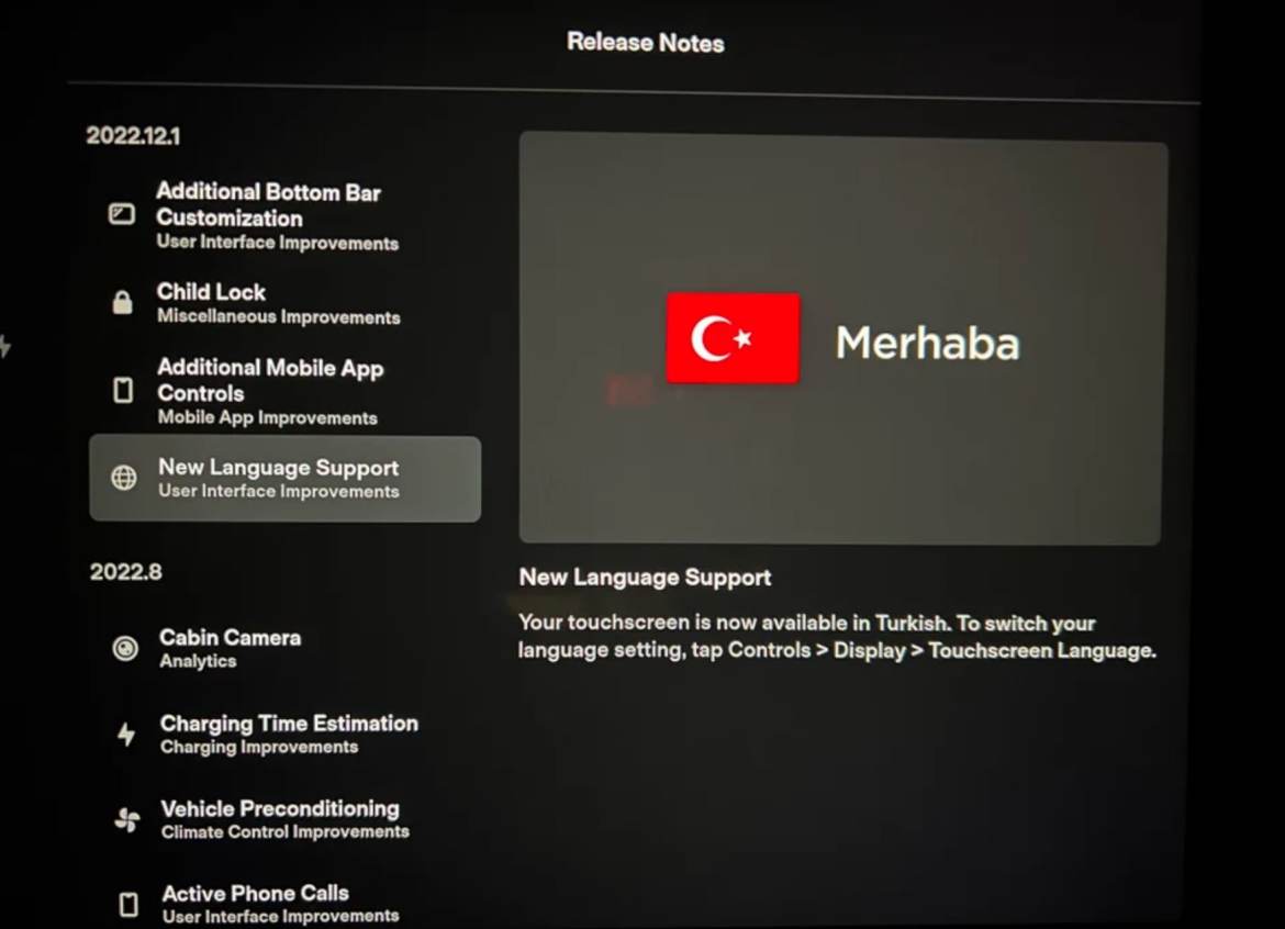 Тесла ги воведува турскиот јазик и нови функции во верзијата 2022.12.1