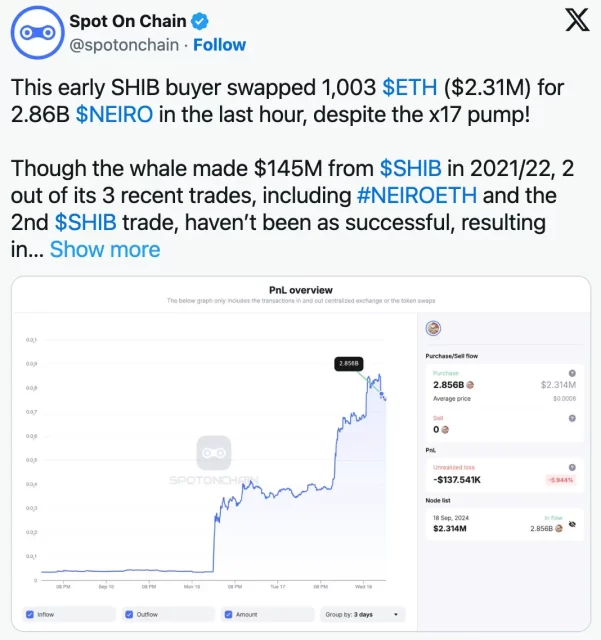 Балинка која избра две алткоини: NEIRO и FET во месечна сметка
