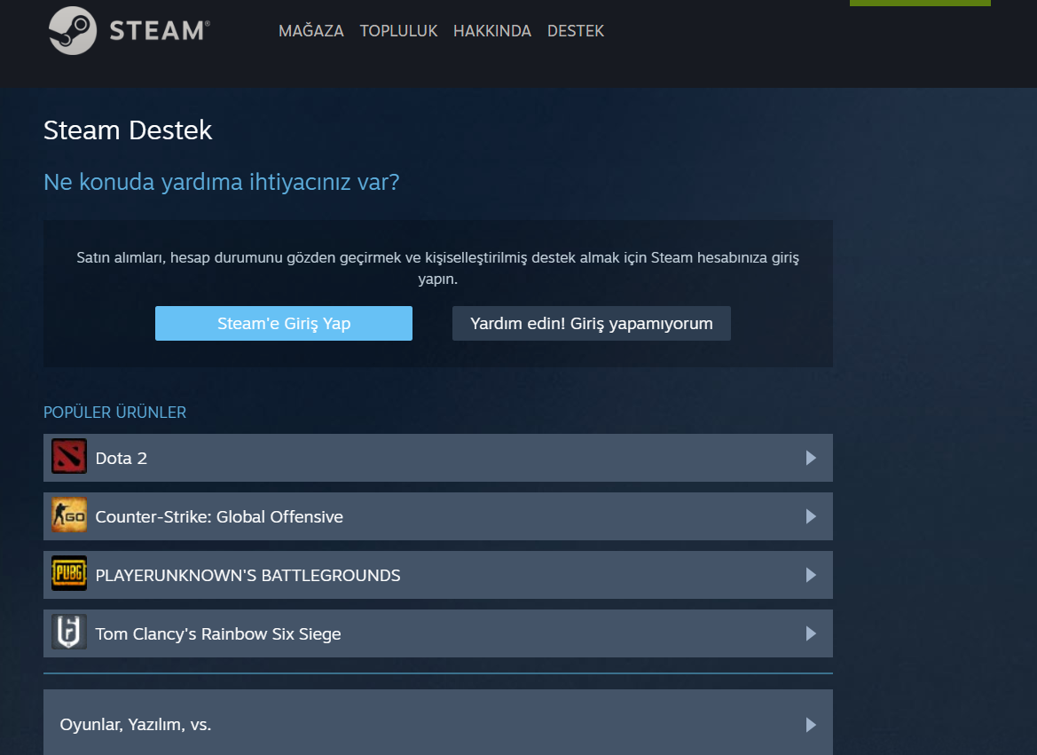 Редизајниран водич за поддршка за сметки на Steam во турски јазик
