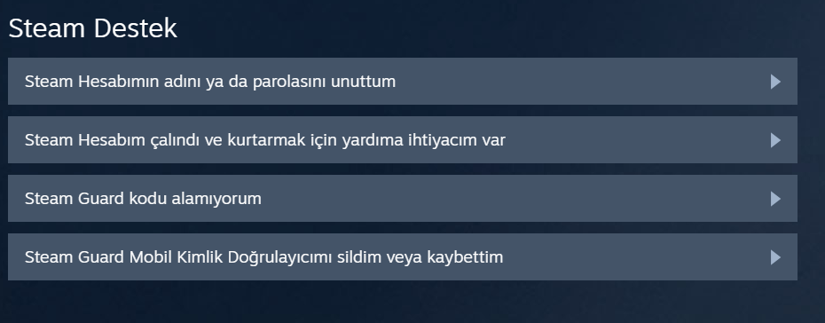 Редизајниран водич за поддршка за сметки на Steam во турски јазик