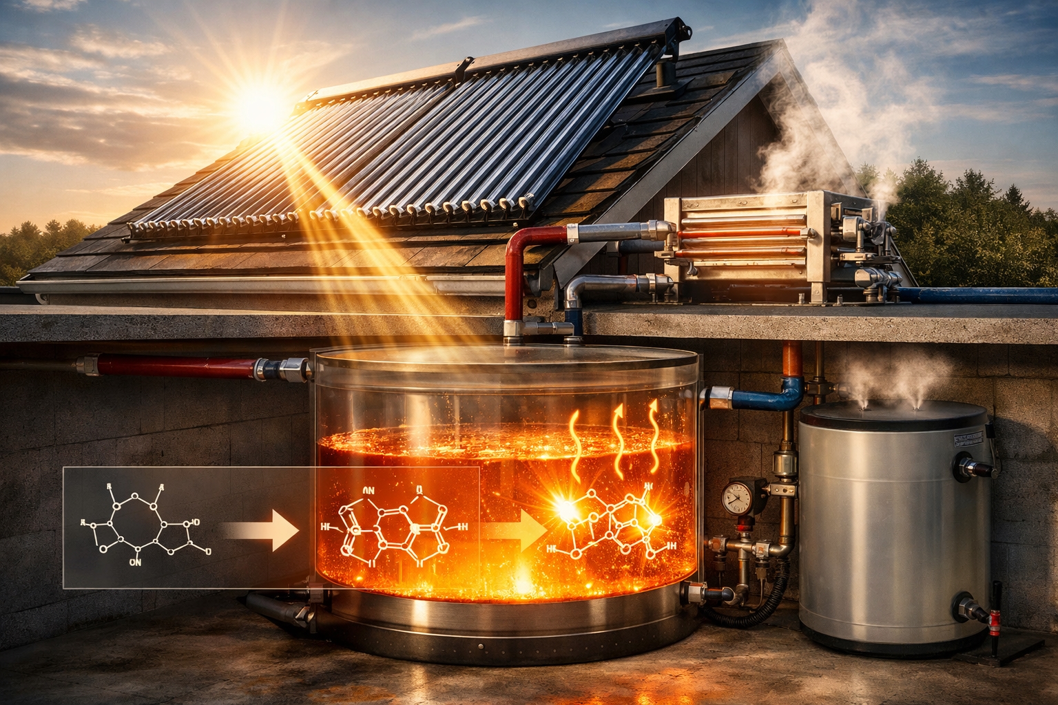 Топлината складирана од сонцето: систем за енергија заснован на MOST што може повторно да се произведе со течни горива