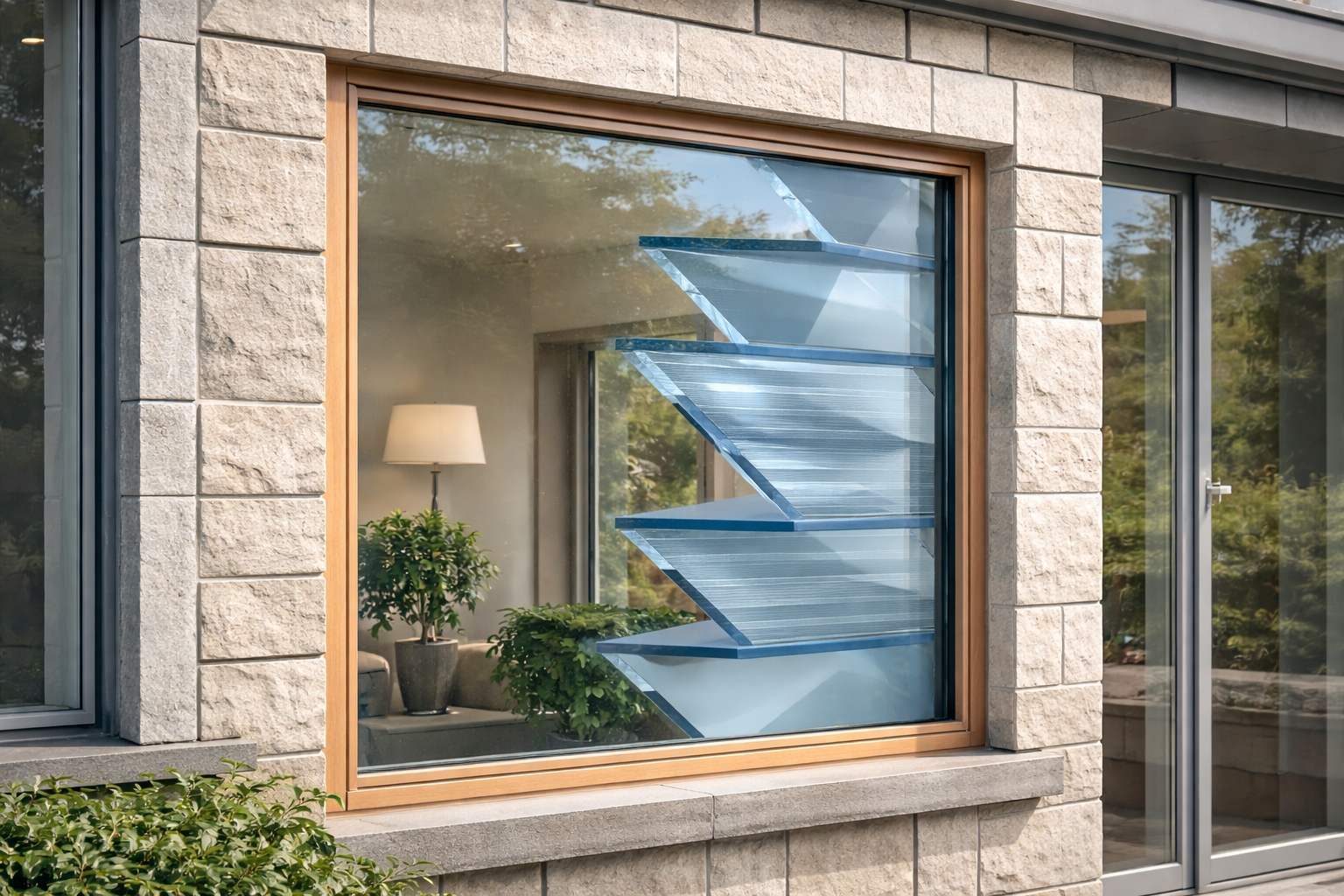 Дизајн на прозорец кој произведува електрична енергија 24 часа со дневна сончева светлина и ноќна внатрешна осветленост