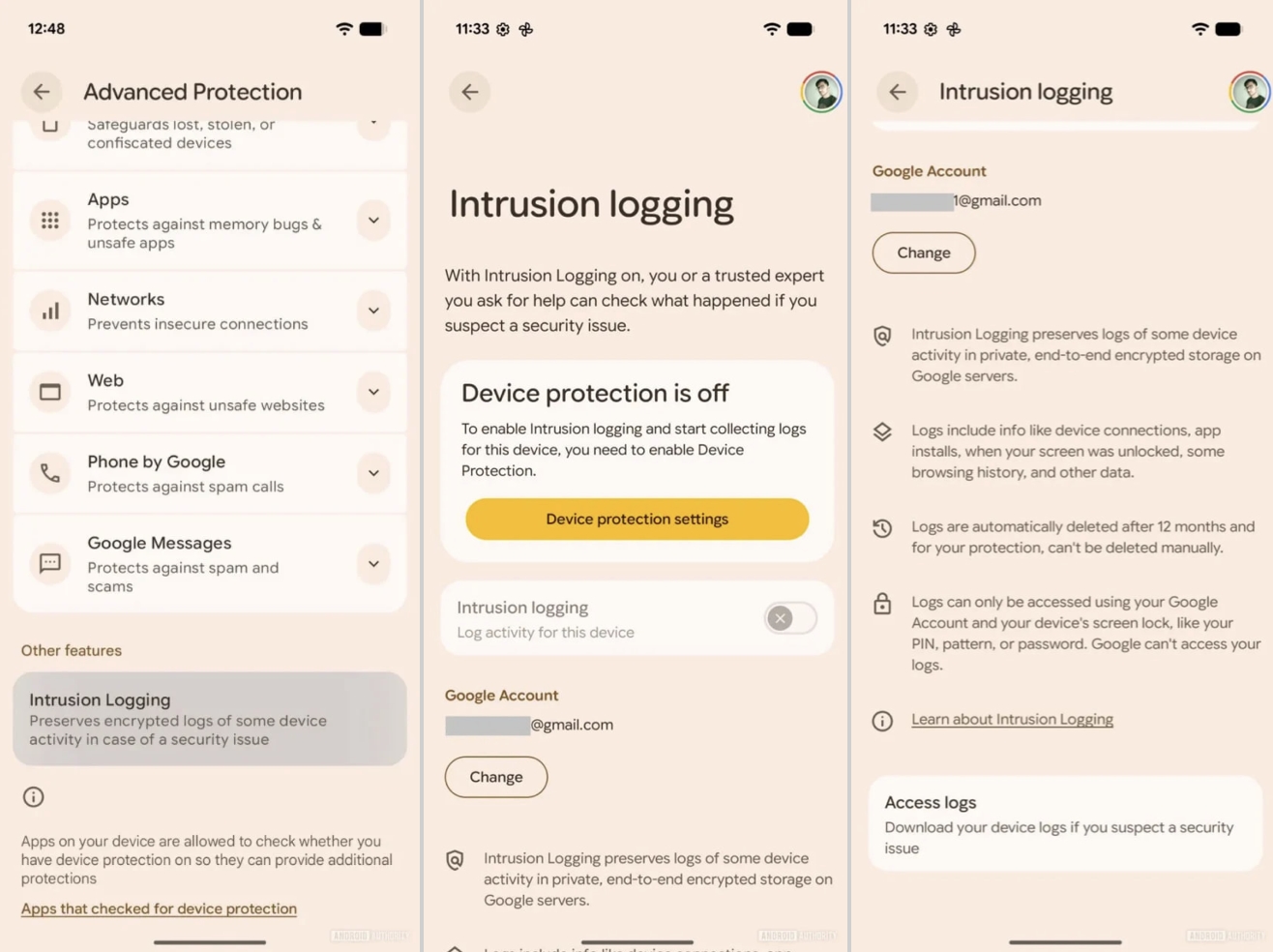 Интрузивно логирање на безбедносните записи кон Android 16