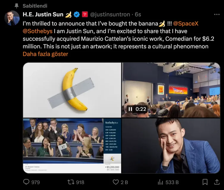 Состанок на бананата со светот на криптовалутите: Повисоката екстаза на Banana мемкоин и Џастин Сун