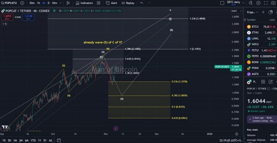 Анализа со Елиотовиот Талас за POPCAT: Области на поддршка и можни нивоа за скок