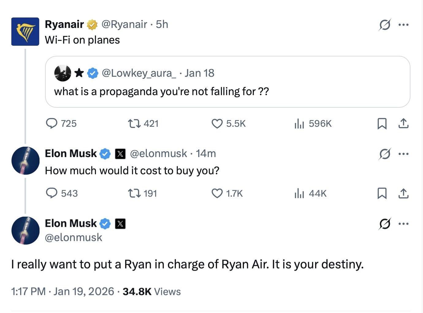 Дебата за Starlink: Ryanair, дека Starlink не е погоден и конфронтацијата помеѓу Musk и O’Leary