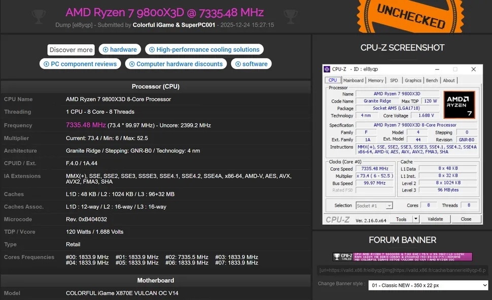 Ryzen 7 9800X3D: Нов рекорд во LN2 ладилникот и лимит од 2.399 MHz за Uncore
