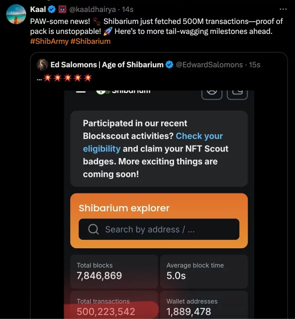 Моментите кога Shibarium го надмина прагот од 500 милиони трансакции и коментари за иднината