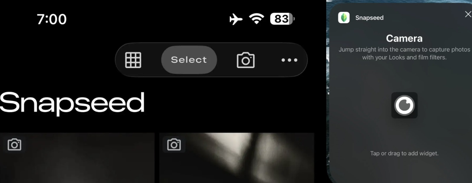 Snapseed 3.15.0 со рачно управување и реално-временска емулција на филм на iPhone