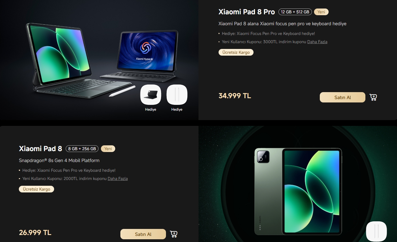 Xiaomi Pad 8 и Pad 8 Pro Турски Лансирање: Цени, детали за подароци и можности за купони